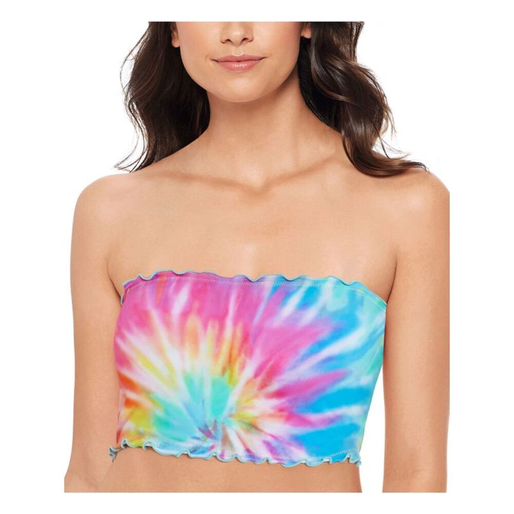 SALT + COVE Women's Multi Color Stretch Ruffled Bandeau Swimsuit Top XS